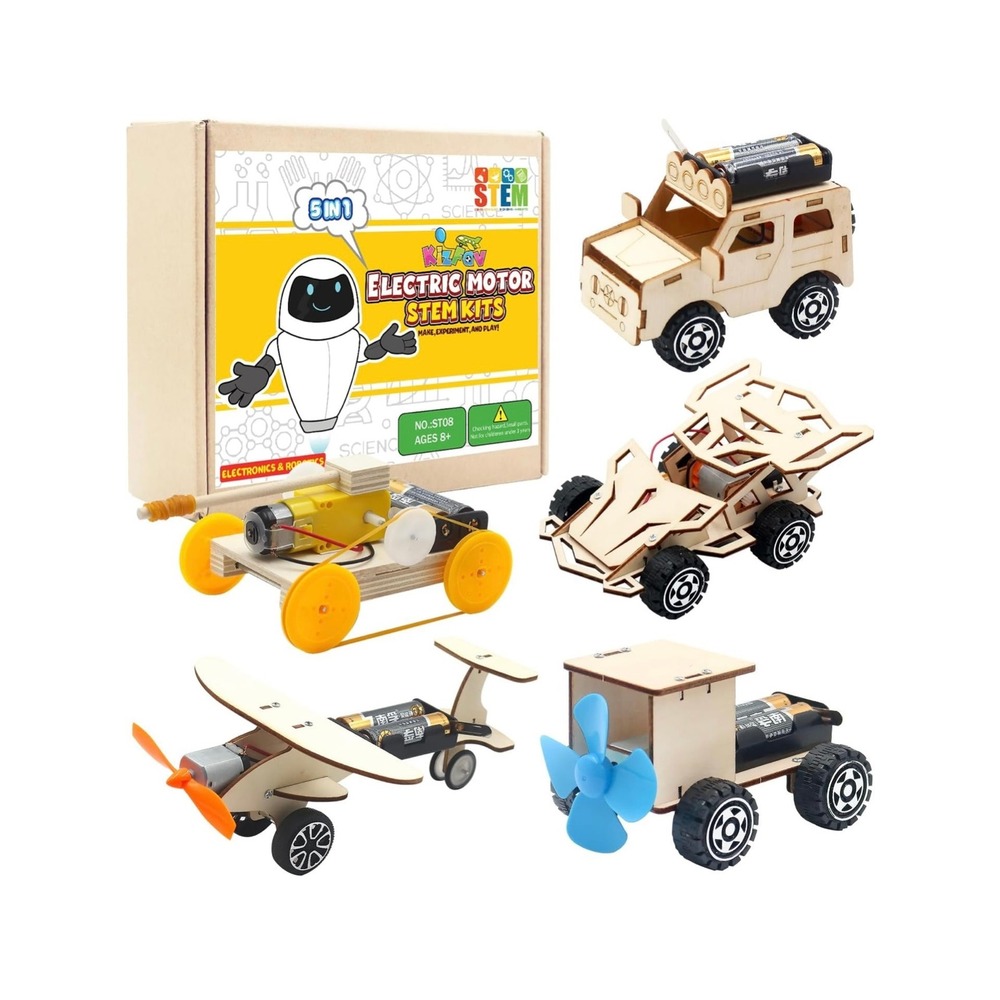KizFav 5-in-1 Electric Motor STEM Kit DIY Wooden‎ Robotics Science Projects ST08